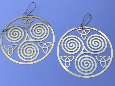 Triskelion 18k Gold Plated 3 inches (72mm) Earrings