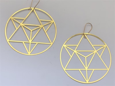 ER-329 Merkaba 18k Gold plated 3" earrings