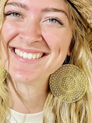 Spiral Flower of Life 18k Gold Plated 3 inches (72mm) Earrings