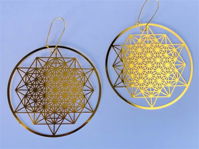 Hexagon Star & Flower of Life 18k Gold Plated 72mm Earrings