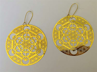 Metatron & Flower of Life 18k Gold Plated 72mm Earrings