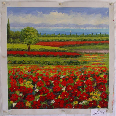 Flowers Landscape Original Oil Painting 24" x 24"