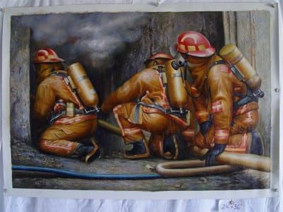 Firefighters Original Oil Painting 24" X 36"