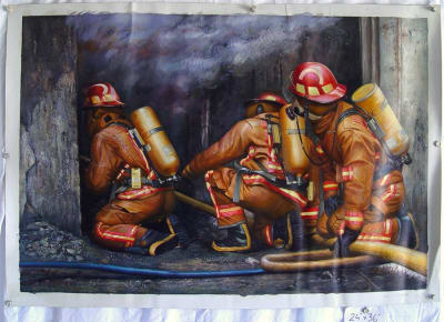 Firefighters Original Oil Painting 24" X 36"