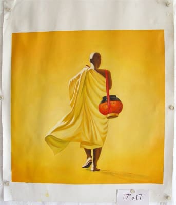 Man carrying water Original Oil Painting 17"x17"