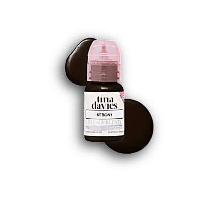 Tina Davies Ebony pigment bottle â€“ rich deep black-brown eyebrow tattoo pigment for bold, defined permanent makeup results