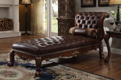Dresden Upholstered Chaise in Cherry Finish by Acme - 96487