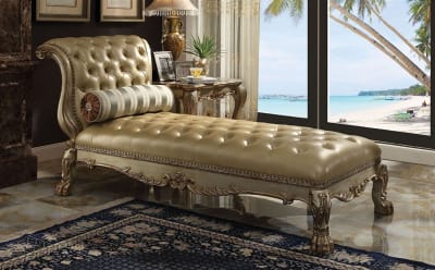 Dresden Upholstered Chaise in Gold Patina Finish by Acme - 96489