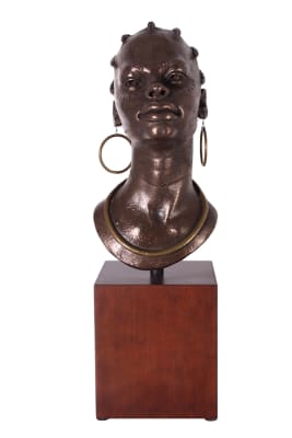 African Queen Bust on Stand in Faux Wood and Bronze Tone Finish by AFD Home - AFD-10566622
