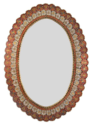 Peruvian Painted Glass Scalloped Mirror in Umber and Gold Finish by AFD Home - AFD-11273207