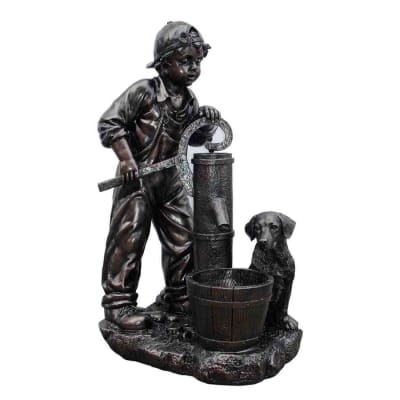 Boy Pumping Water Fountain Sculpture in Bronze Finish by AFD Home - AFD-12005879
