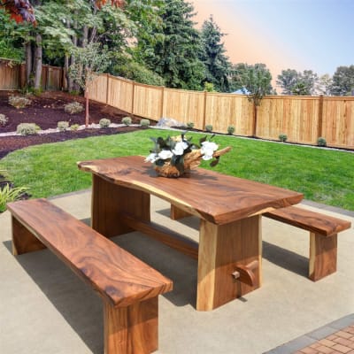 Long Modern Live Edge 3 Piece Outdoor Dining Set in Black Walnut by AFD Home - AFD-12019155