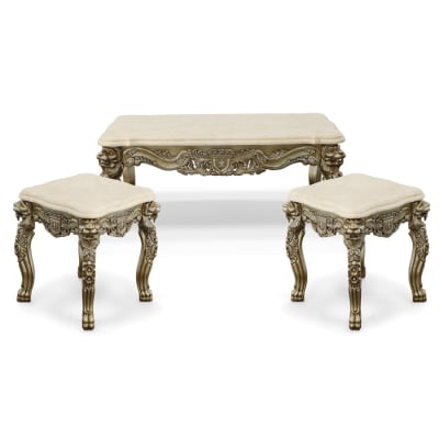 Platine 3 Piece Lion Coffee Table Set with Creama Marfil Marble Tops AFD Home - AFD-12021624