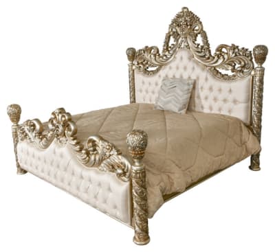 Carved Grand King Bed in Champagne Silver Leaf Finish by AFD Home - AFD-12024879