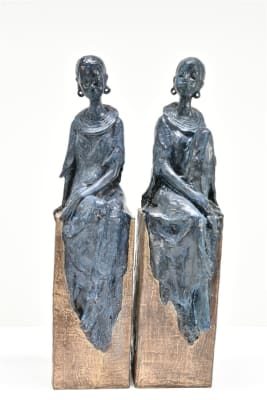 2 Piece Tribal African Women Figurines in Faux Bronze Finish by AFD Home - AFD-12024933