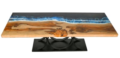 Artistic Floating Teak Table w/ Iron Base in Polished Chrome Finish by AFD Home - AFD-12025504