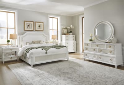 Switchgrass 6 Piece Bedroom Set in White with Stone Cane Finish by American Woodcrafters - AME-3410-QMAN-4PC