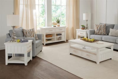 Isle of Palms 3 Piece Cocktail Table Set in Shell White Finish by American Woodcrafters - AME-5510-532-5510-511