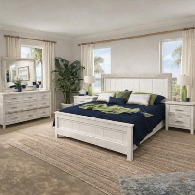Isle of Palms 6 Piece Bedroom Set in Shell White Finish by American Woodcrafters - AME-5510-QPNPN-4PC