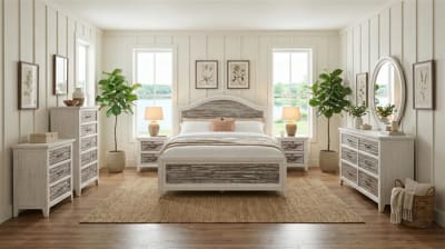 Dockside 6 Piece Bedroom Set in Brushed White Finish by American Woodcrafters - AME-5850-QPNPN-4PC