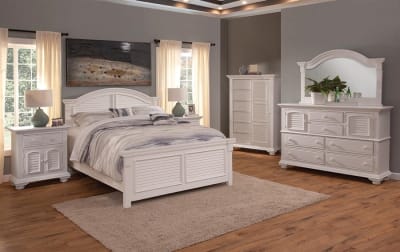 Cottage Traditions 6 Piece Bedroom Set in Clean White Cottage Finish by American Woodcrafters - AME-6510-QARPN-4PC-Big-Way