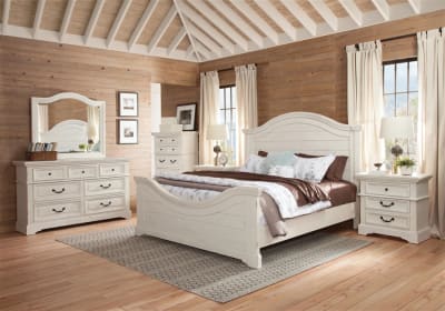 Stonebrook 6 Piece Bedroom Set in Distressed Antique White Finish by American Woodcrafters - AME-7810-QPNPN-4PCS