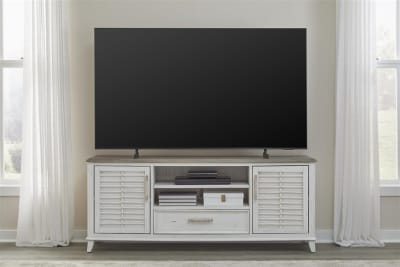 Beach Comber TV Console Table in Weathered White with Brown Top Finish by American Woodcrafters - AME-8510-214