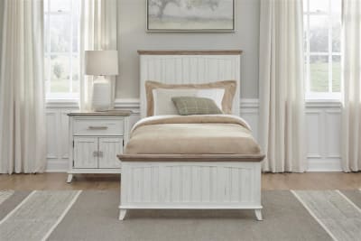 Beach Comber Twin Panel Bed in Weathered White with Brown Top Finish by American Woodcrafters - AME-8510-33PAN