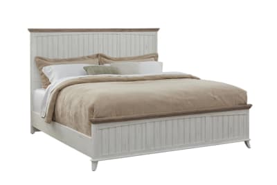 Beach Comber Queen Panel Bed in Weathered White with Brown Top Finish by American Woodcrafters - AME-8510-50PAN