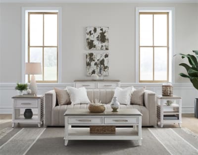 Beach Comber 3 Piece Cocktail Table Set in Weathered White with Brown Top Finish by American Woodcrafters - AME-8510-530-8510-513