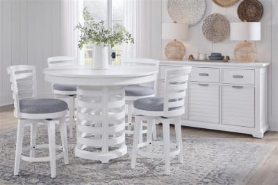 Heritage Coast Counter Height Table 5 Piece Dining Set in Coastal White Finish by American Woodcrafters - AME-D-3310-CTRHT-5PC