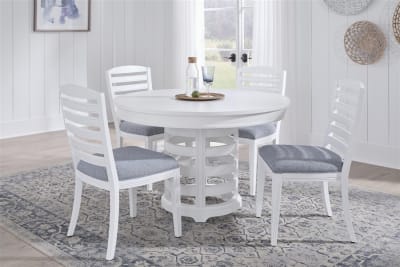 Heritage Coast Round Table 5 Piece Dining Set in Coastal White Finish by American Woodcrafters - AME-D-3310-PED-5PC