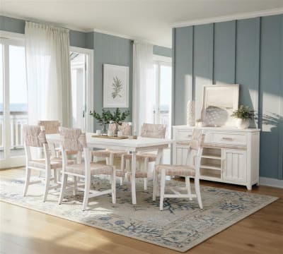 Isle of Palms Rectangle Leg Table 7 Piece Dining Set in Shell White Finish by American Woodcrafters - AME-D-5510-LEG-7PC