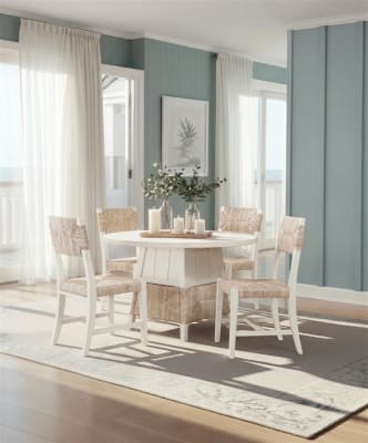 Isle of Palms Round Table 5 Piece Dining Set in Shell White Finish by American Woodcrafters - AME-D-5510-PED-5PC