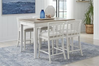 Beach Comber Counter Height Table 5 Piece Dining Set in Weathered White Finish by American Woodcrafters - AME-D-8510-COUNTER-5PC