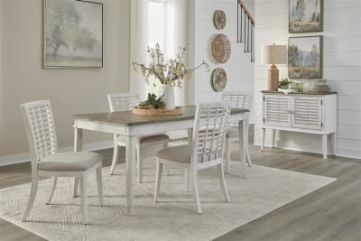 Beach Comber Rectangle Leg Table 7 Piece Dining Set in Weathered White Finish by American Woodcrafters - AME-D-8510-LEG-7PC