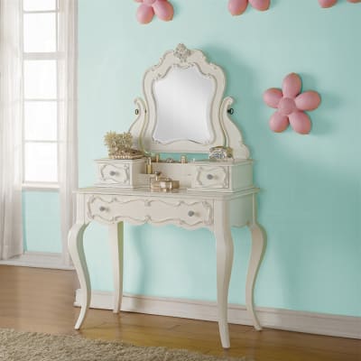 Edalene Transitional Vanity Desk with Mirror in Pearl White Finish by Acme - 30516