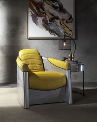Brancaster Accent Chair in Yellow Top Grain Leather & Aluminum Finish by Acme - 59624