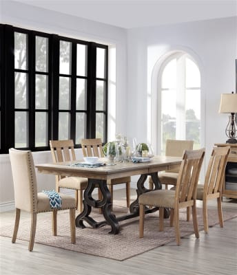 Nathaniel 7 Piece Dining Room Set with Padded Back Side Chair by Acme - 62330-62334