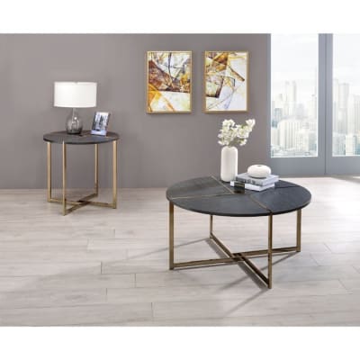 Bromia 3 Piece Occasional Table Set in Black & Champagne Finish by Acme - 83005-S