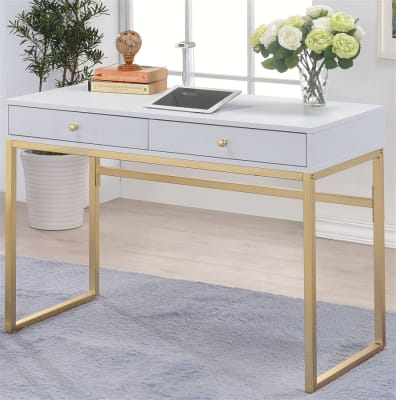 Coleen Executive Home Office Desk in White & Brass Finish by Acme - 92312