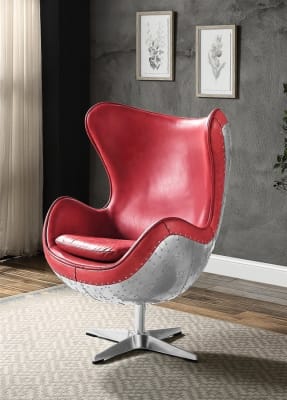 Brancaster Accent Chair in Red Top Grain Leather & Aluminum Finish by Acme - AC01990