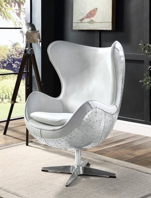 Brancaster Accent Chair in Vintage White Top Grain Leather & Aluminum Finish by Acme - AC01991