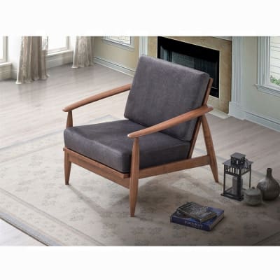 Alisa Accent Chair in Charcoal Fabric and Brown Finish by Acme - AC02377