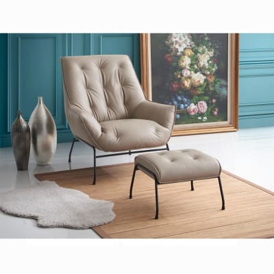 Zusa Accent Chair and Ottoman in Khaki Top Grain Leather Finish by Acme - AC02381