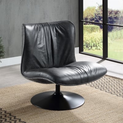 Piotr Accent Chair w/Swivel in Black Top Grain Leather Finish by Acme - AC02581