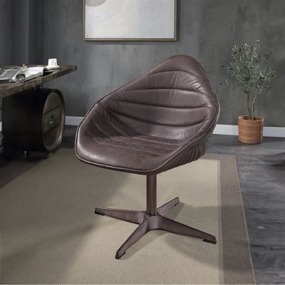 Pipino Accent Chair w/Swivel in Antique Ebony Top Grain Leather Finish by Acme - AC02582