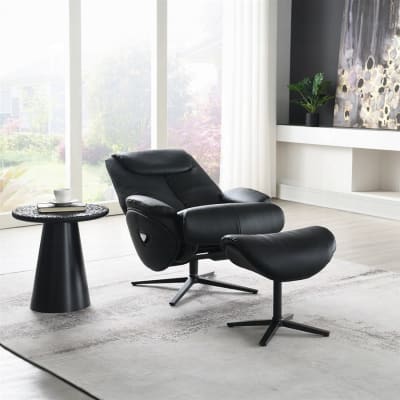Labonita Accent Chair w/Swivel and Ottoman in Black Top Grain Leather and Black Finish by Acme - AC02992