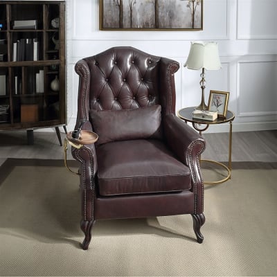 Pino Accent Chair w/Pillow in Vintage Brown Top Grain Leather Finish by Acme - AC02994