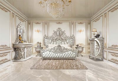 Sandoval 6 Piece Bedroom Set in Beige Synthetic Leather & Champagne Finish by Acme - BD01487